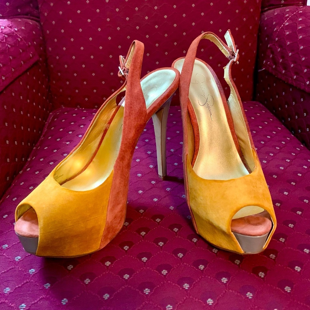 Jessica Simpson Princess Suede Peep Toe Slingback Heels Size 9